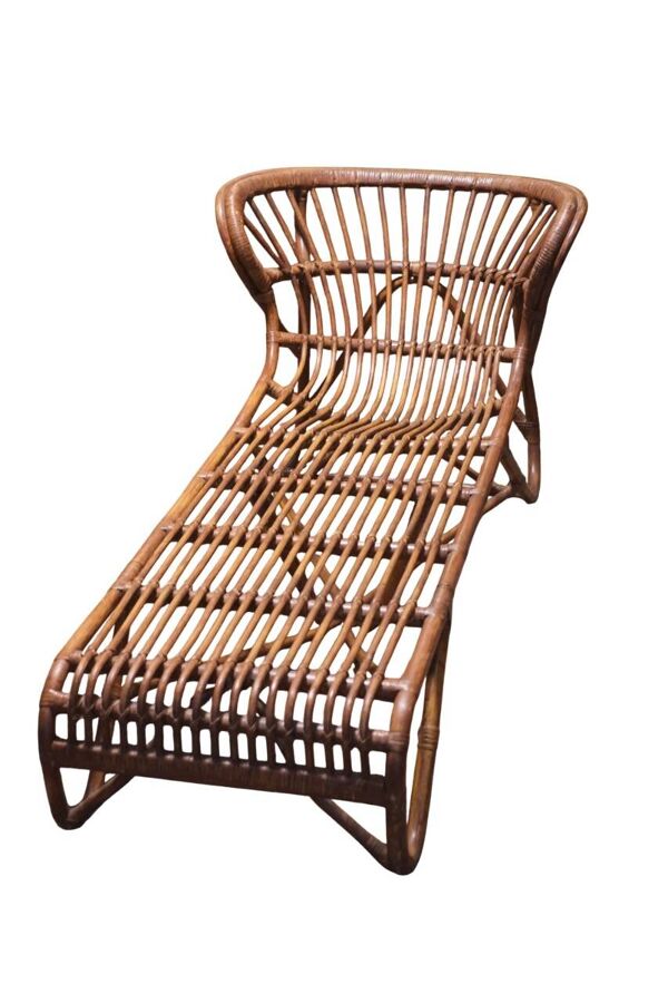 chaise longue vintage en rotin 1970 Viggo Boesen