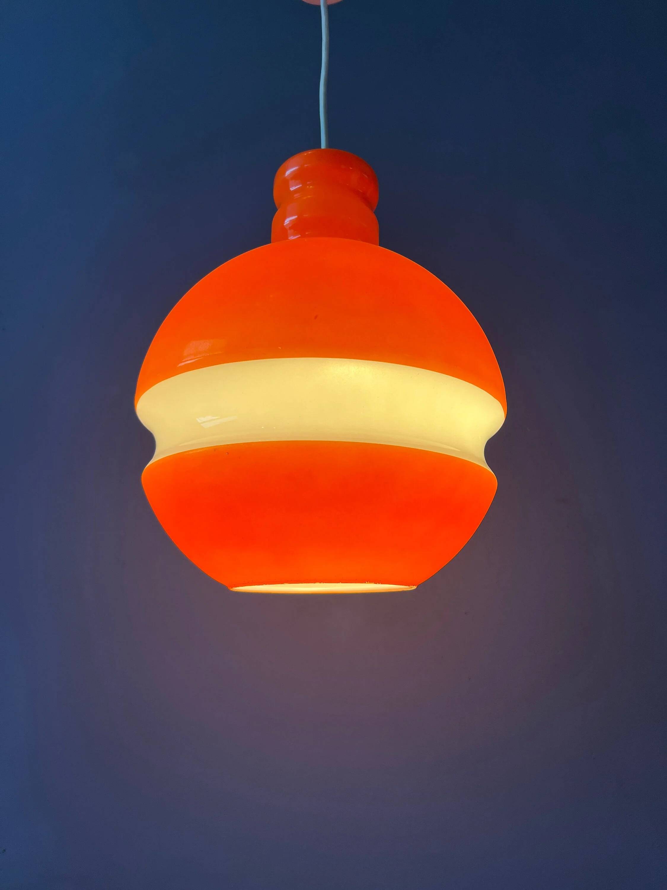 Suspension en verre Peill & Putzler mid-century orange et blanc