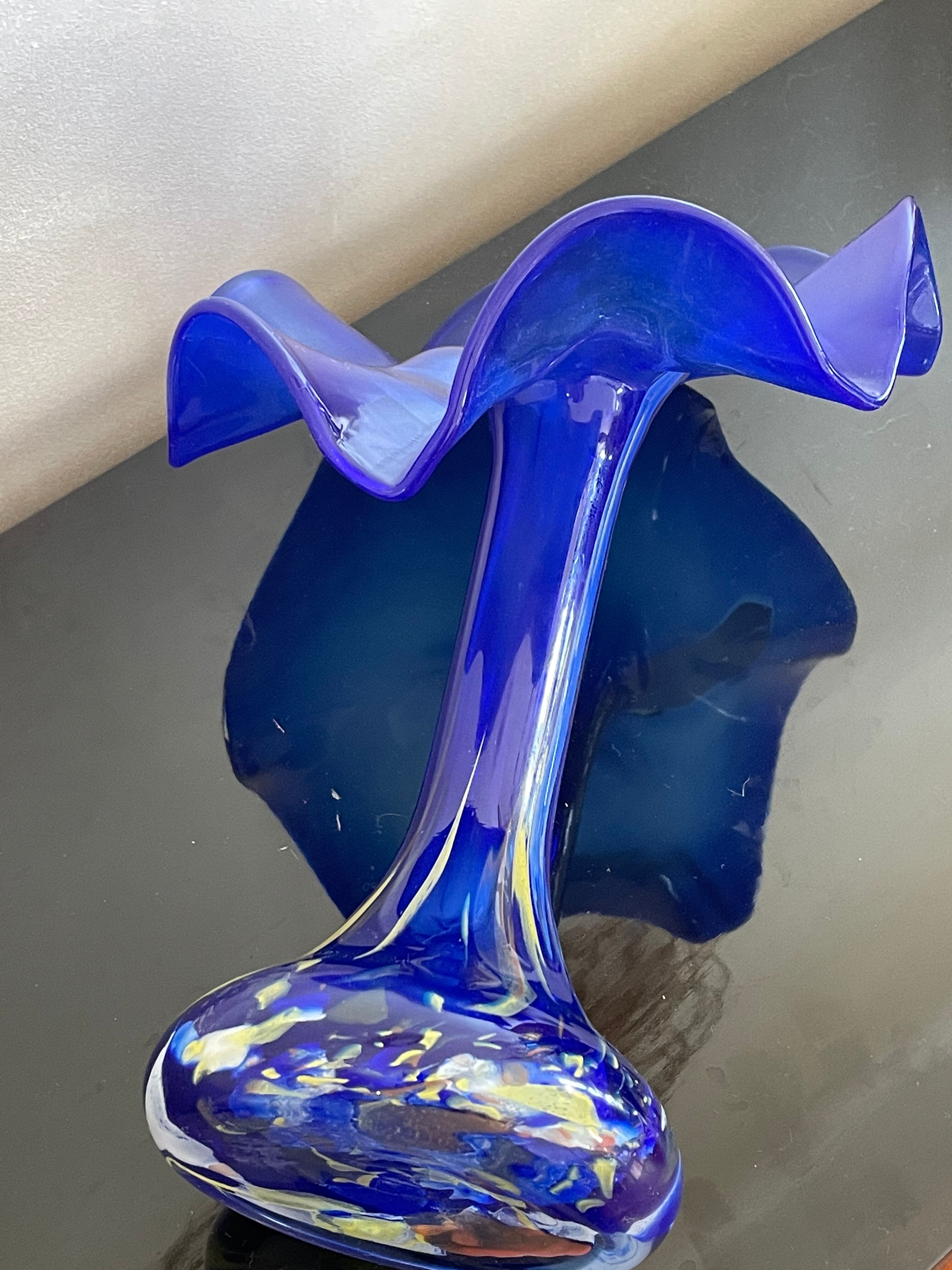 Opaline vase shape blue flower
