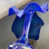 Opaline vase shape blue flower