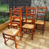 6 mulched chairs, sheep's bone, solid wood