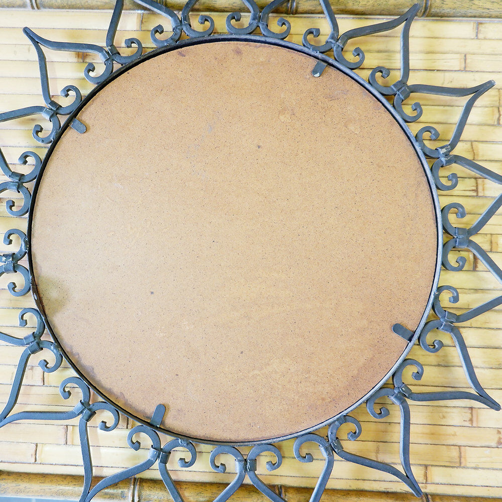 Wall mirror sun in wrought iron with heart pattern - 1960s