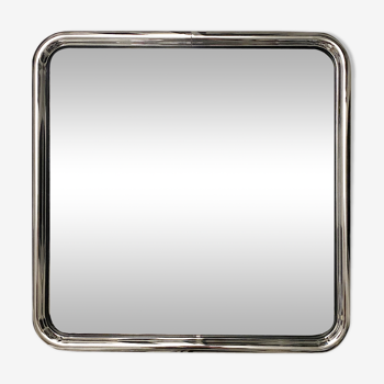 Miroir bauhaus en acier tubulaire chromé des années 70-80 56x56cm