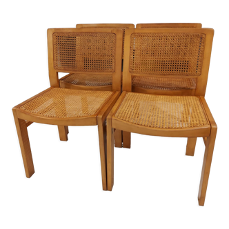Suite de 4 chaises cannage maison Baumann vintage années 1970