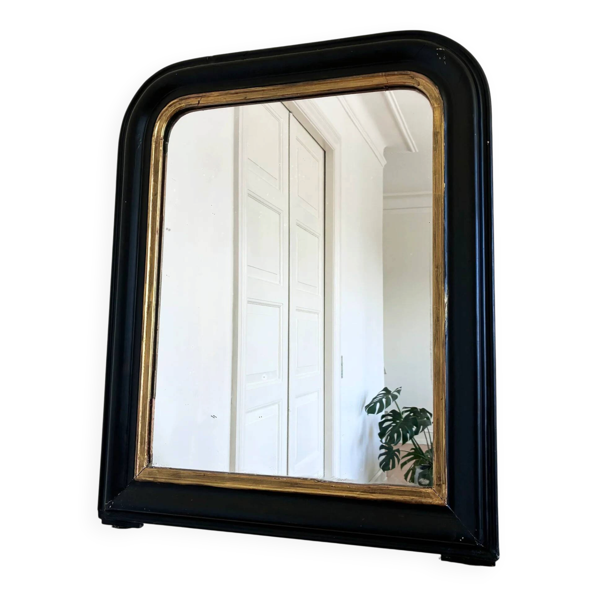 Miroir antique français Louis Philippe – noir et or, fin du 19e siècle
