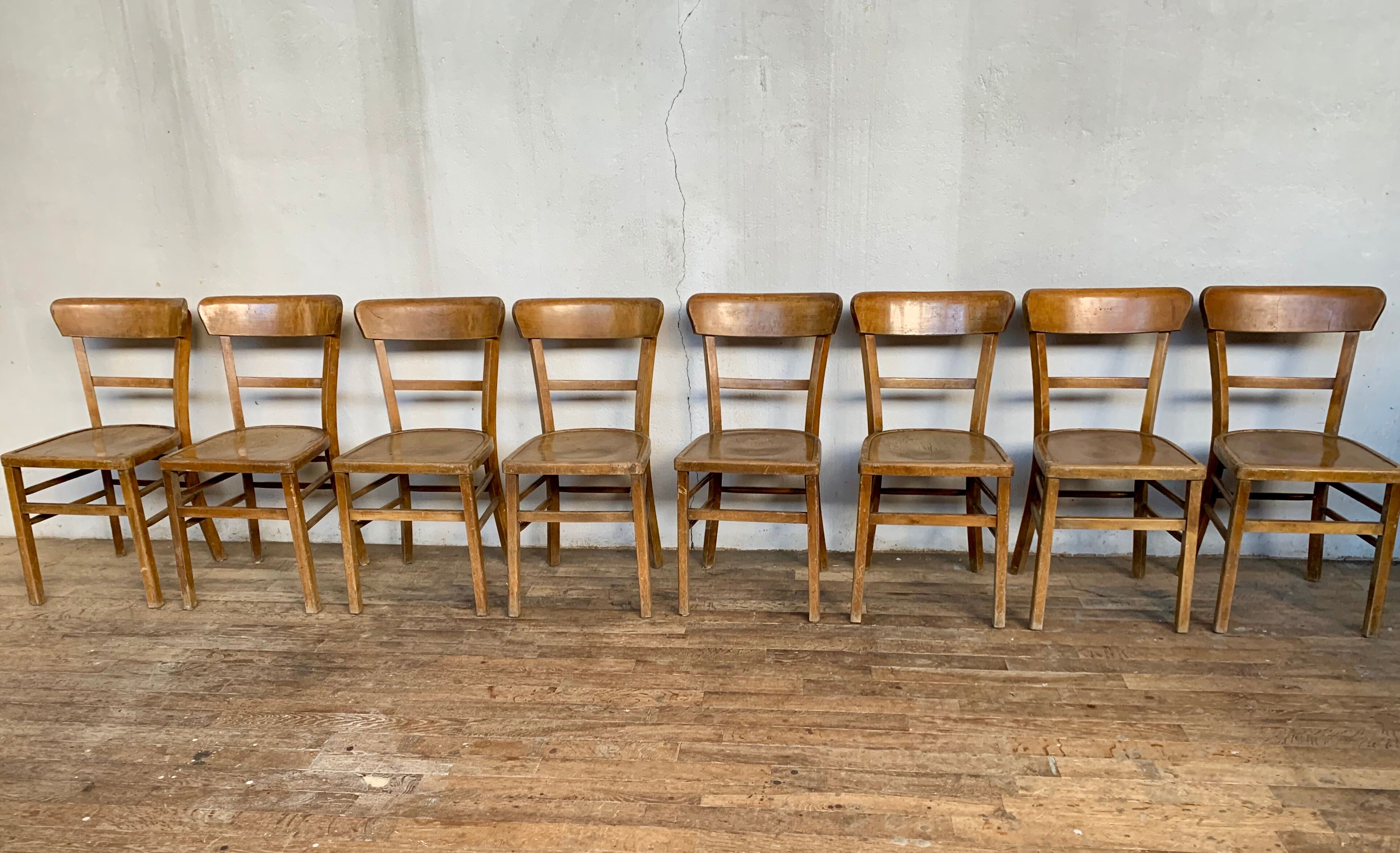 Series Lot of 8 chairs bistro Luterma in light wood Year 1950