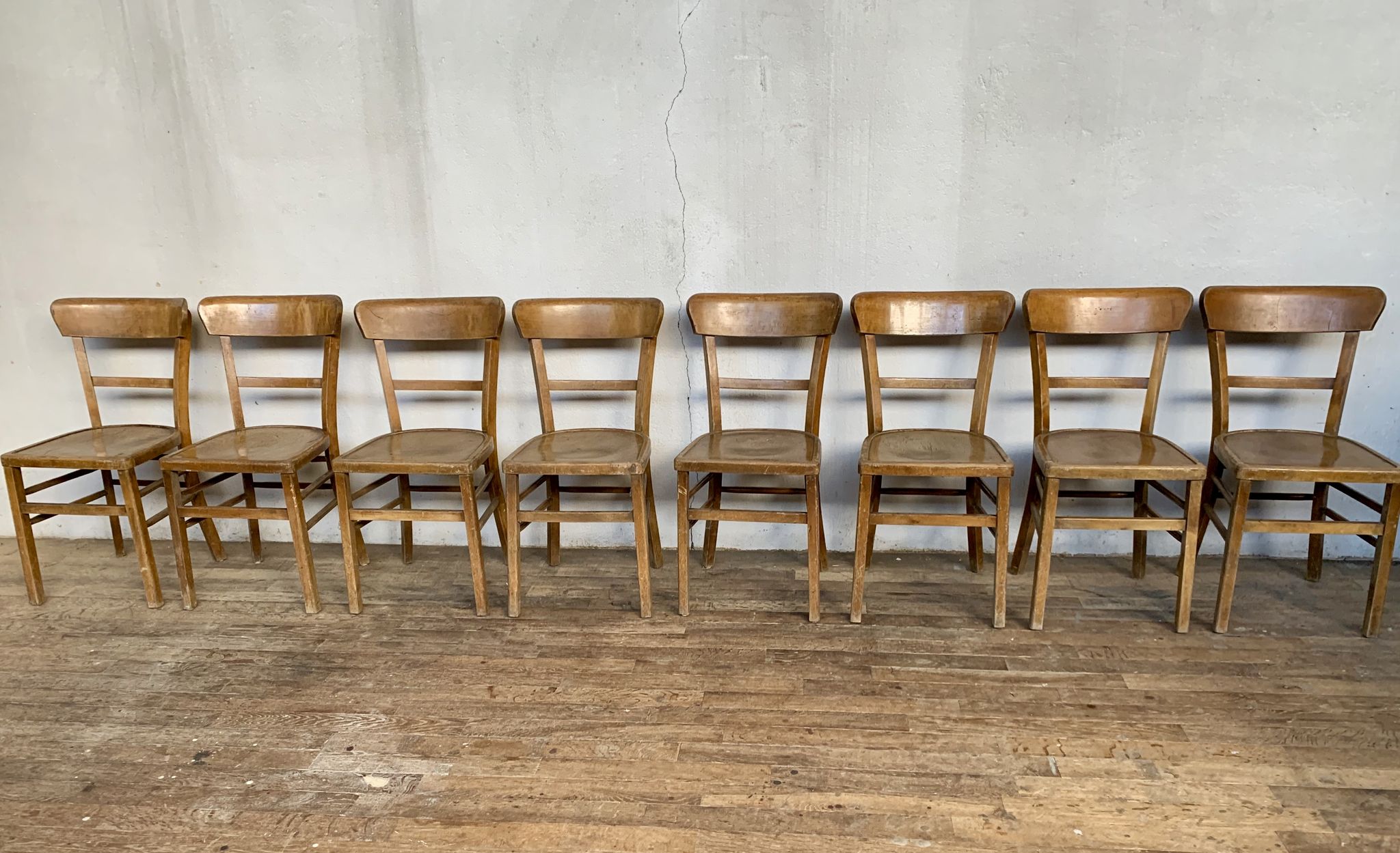 Series Lot of 8 chairs bistro Luterma in light wood Year 1950