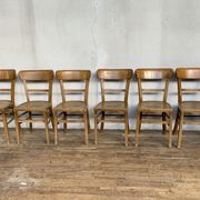 Series Lot of 8 chairs bistro Luterma in light wood Year 1950