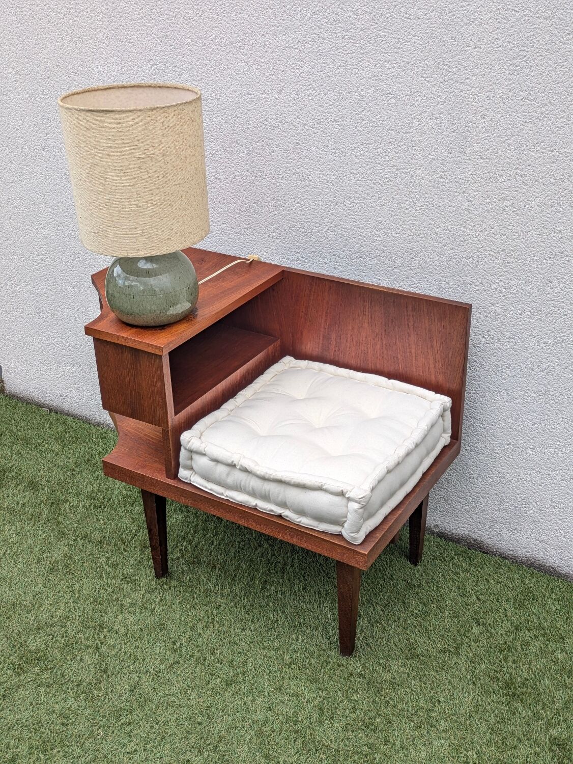 Vintage 1960s teak telephone hall bench