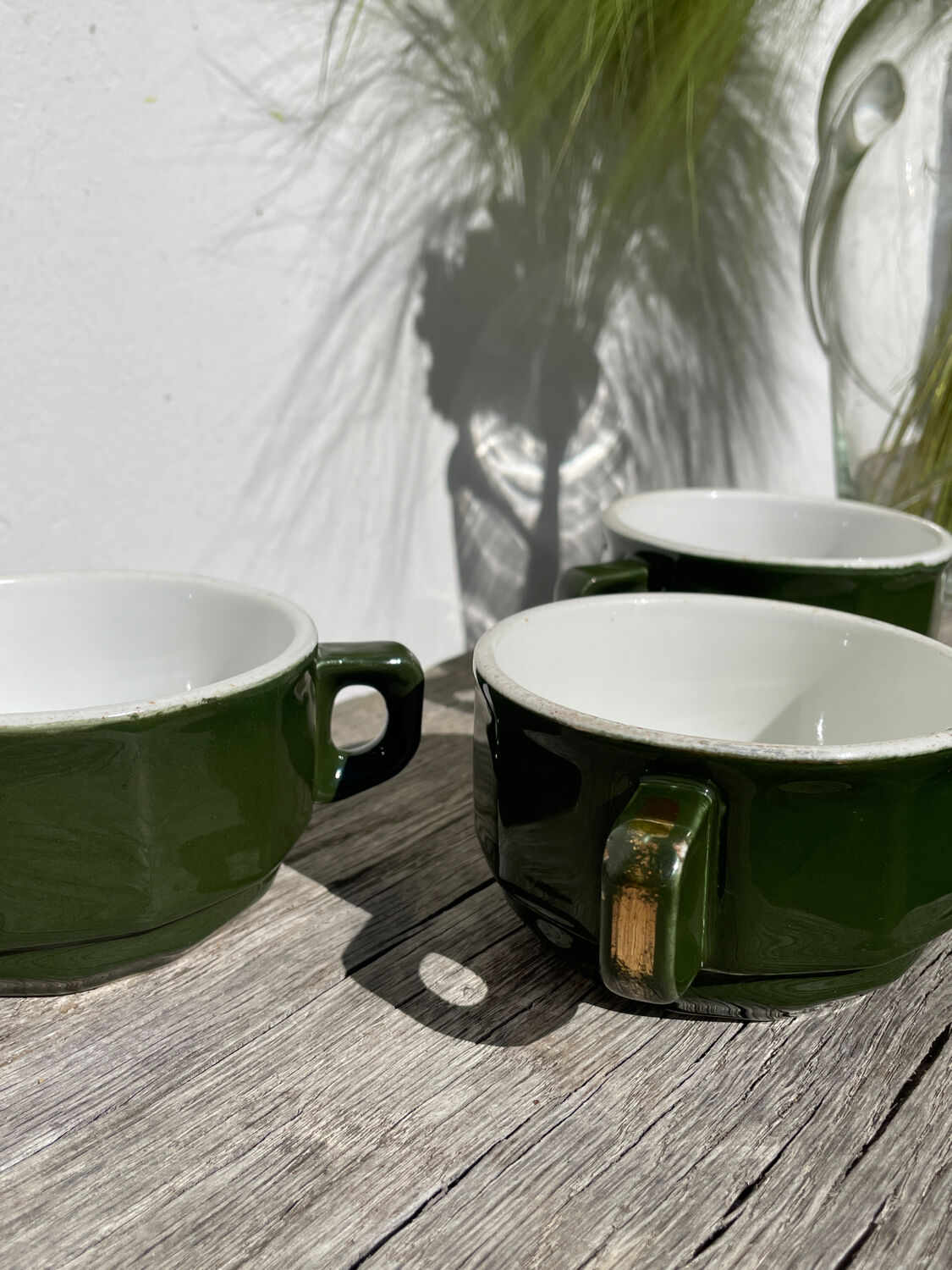3 dark green bistro tea cups from Caen