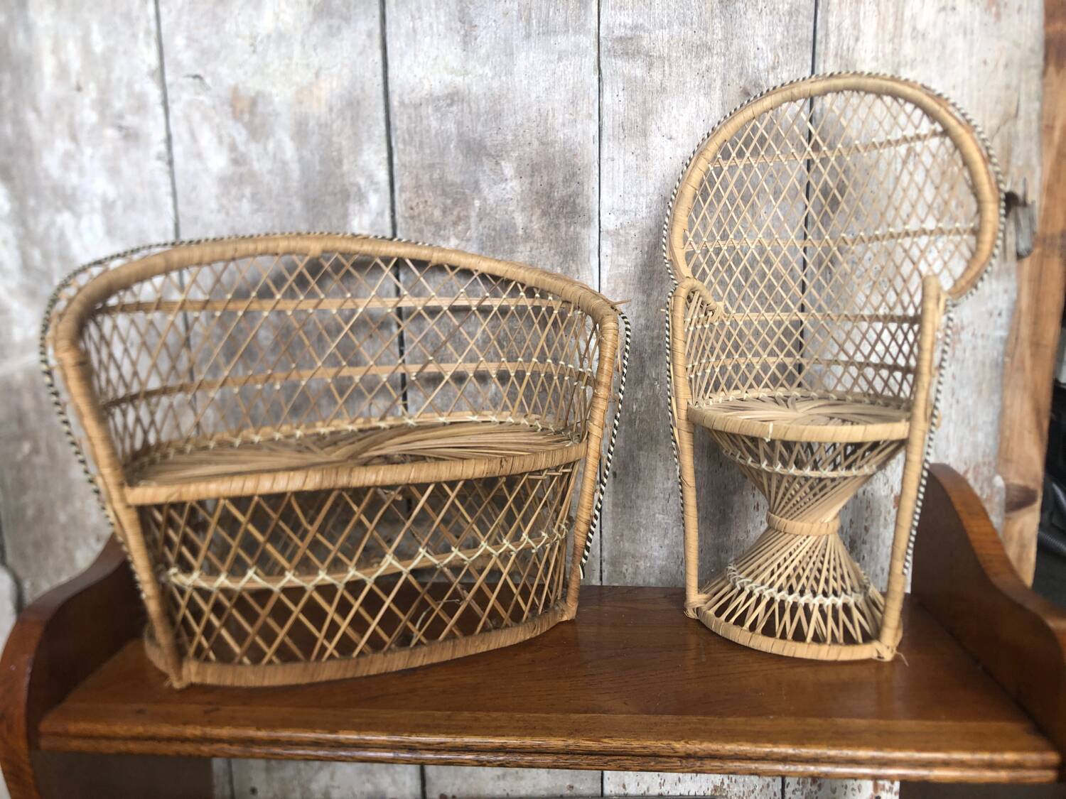 Lot of old sofa + armchair Emmanuelle style woven wicker vintage doll