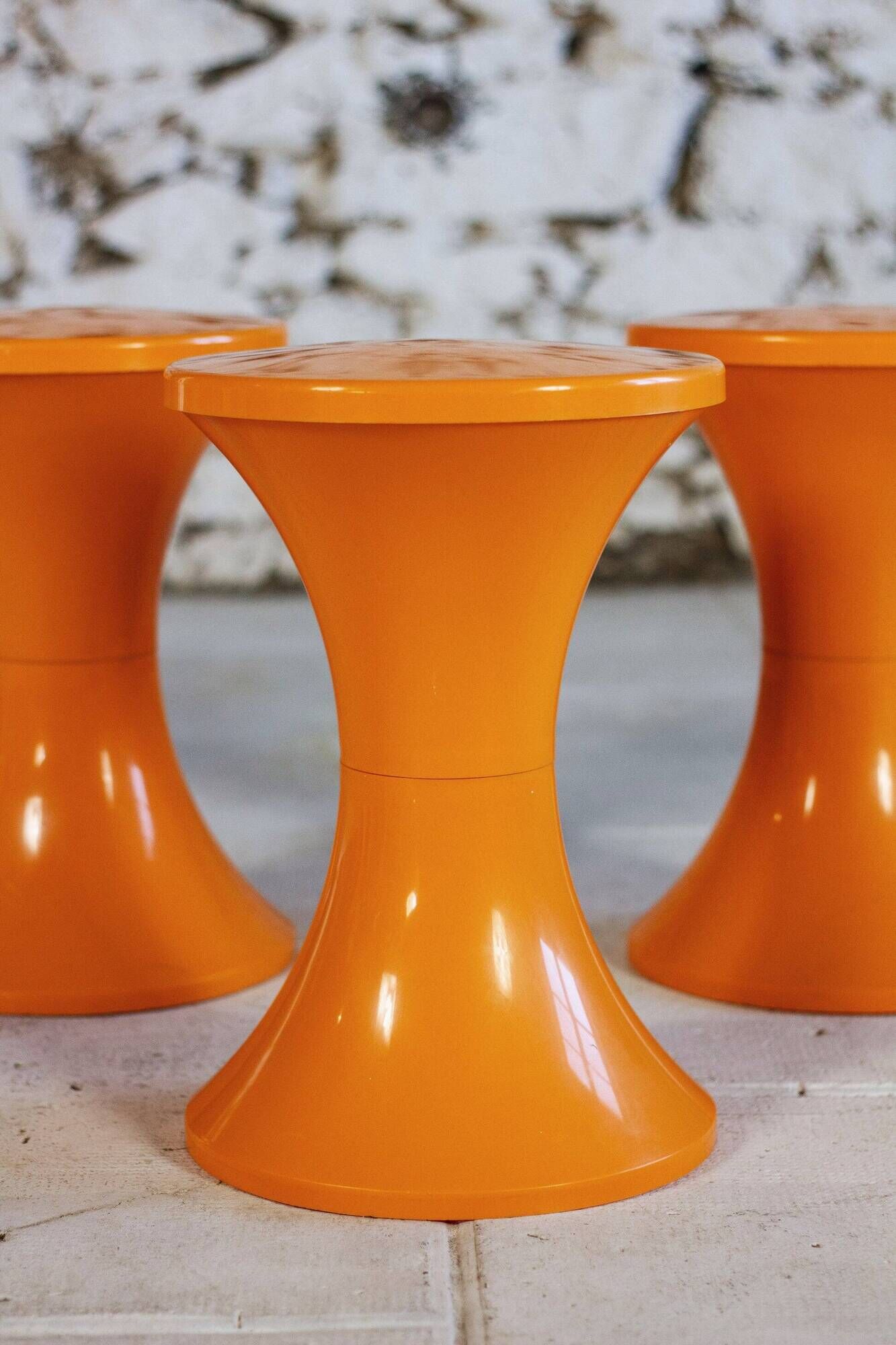 Set of 3 Tam Tam stools in orange by Henri Massonnet for Stamp, 1970.