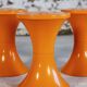 Set of 3 Tam Tam stools in orange by Henri Massonnet for Stamp, 1970.