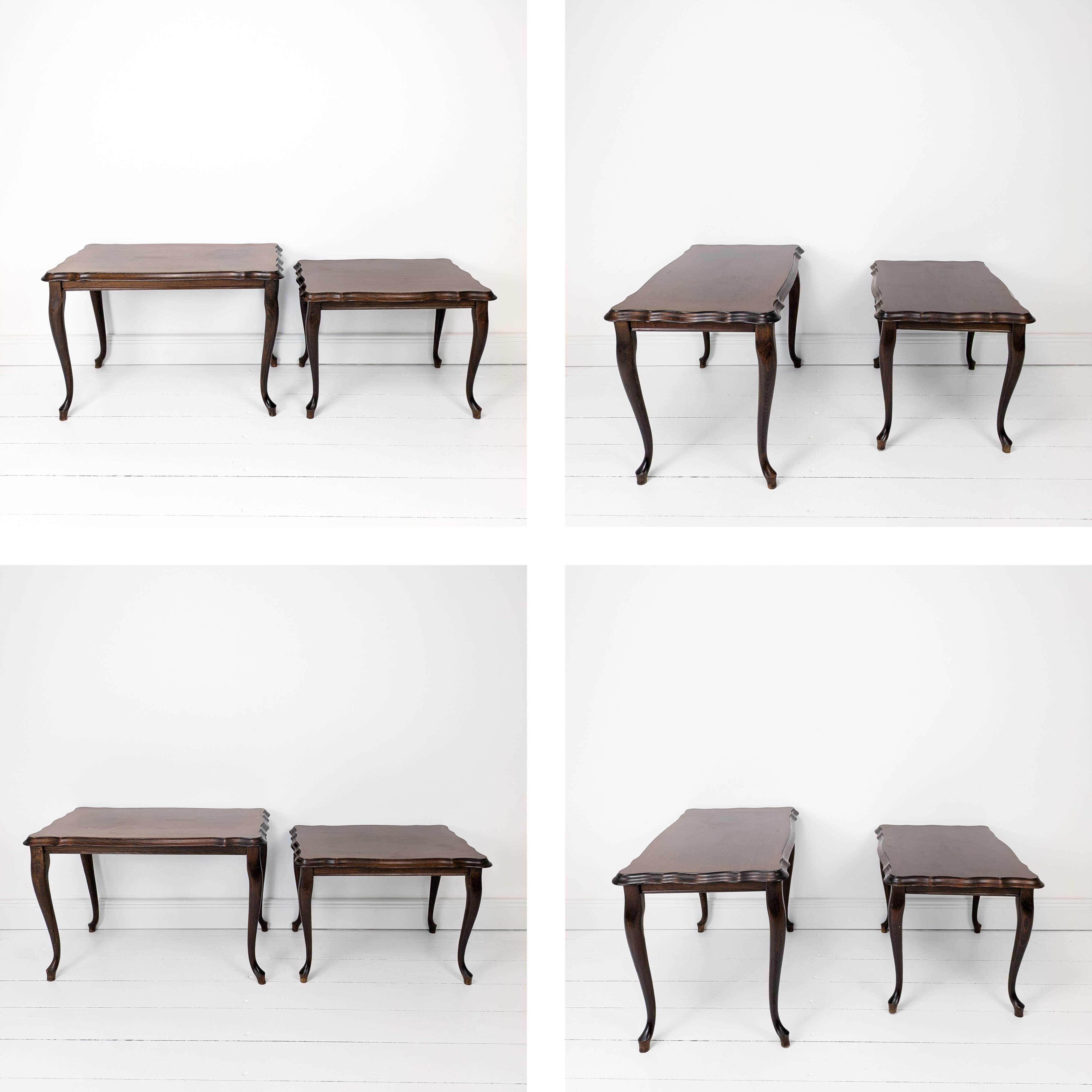 Lot de 2 tables d'appoint tables gigognes Chippendale courbes rectangulaires vintage midcentury ban
