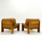 Pair of leather armchairs by Sapporo for Mobil Girgi, italy 1970s