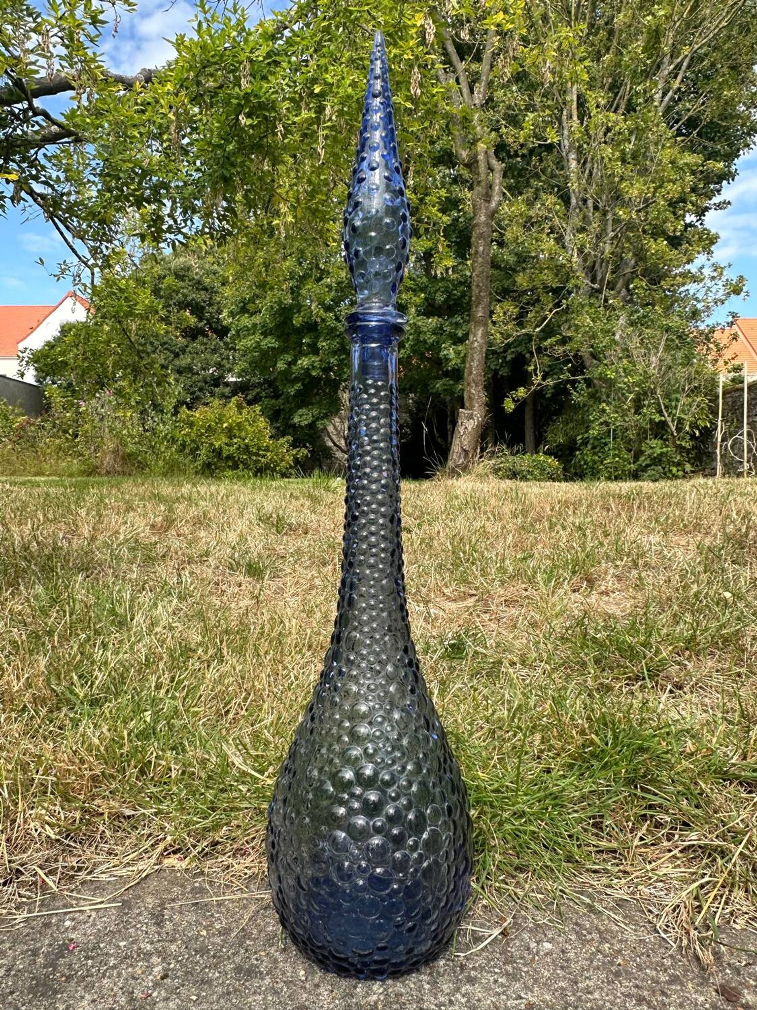 Carafe empoli violet mauve petits bulles hobnail