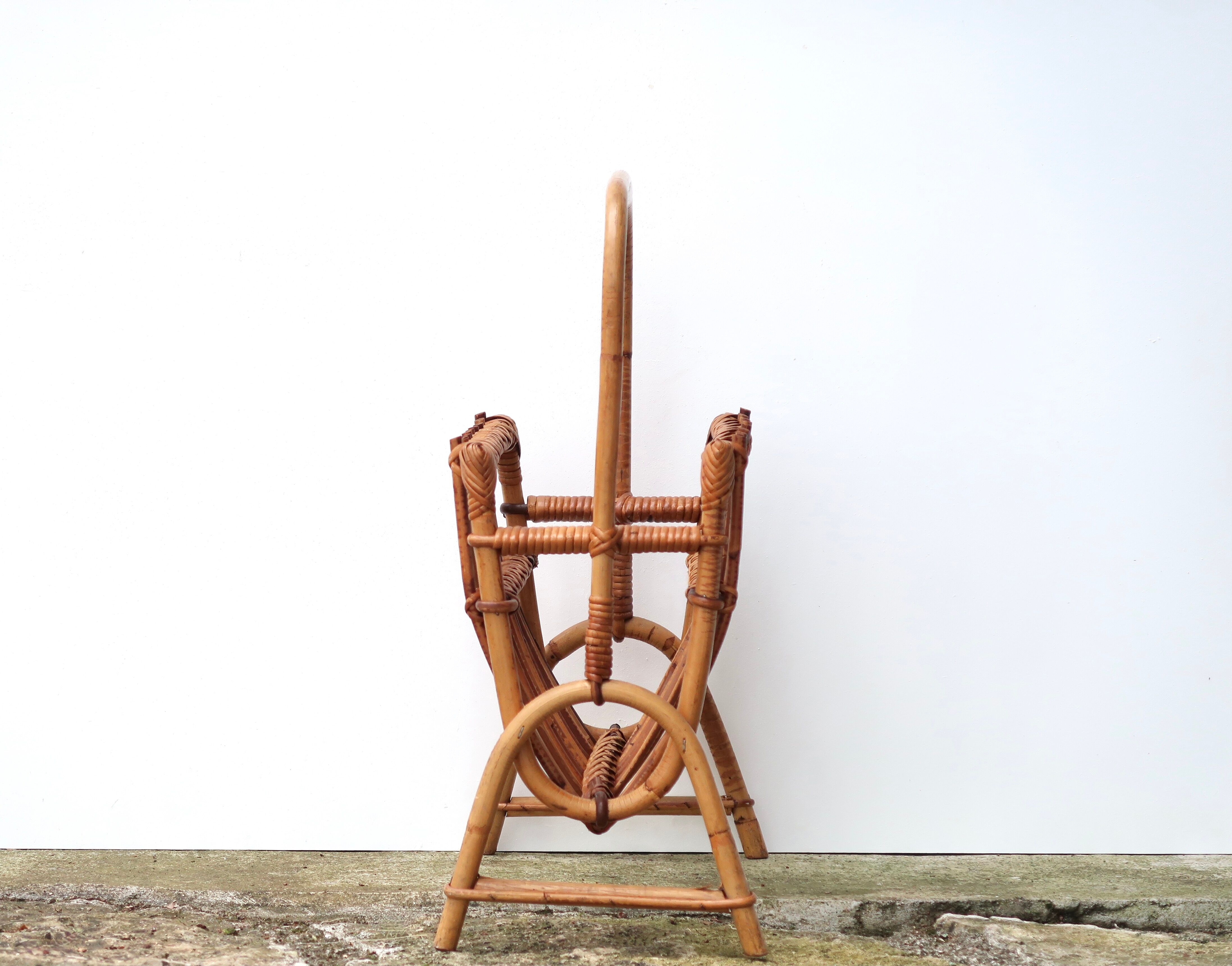 Bamboo and rattan magazine rack, 1950s