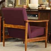 Oryginał wood armchair design by E. Homa 142 aubergine wool vintage chair modern