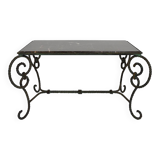 Coffee table in patinated wrought iron and black marble, circa 1940