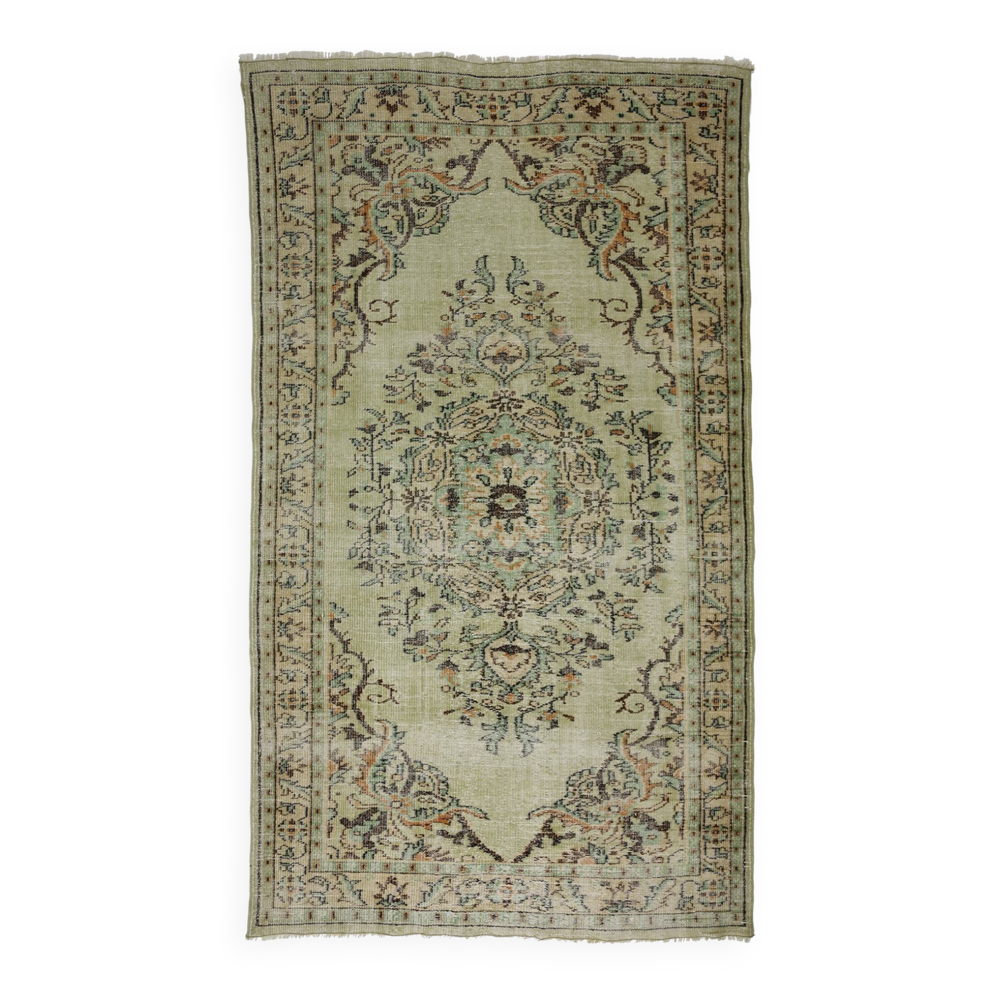 Tapis Oushak Vintage – Vert Pastel & Motifs Classiques, 167 x 276 cm