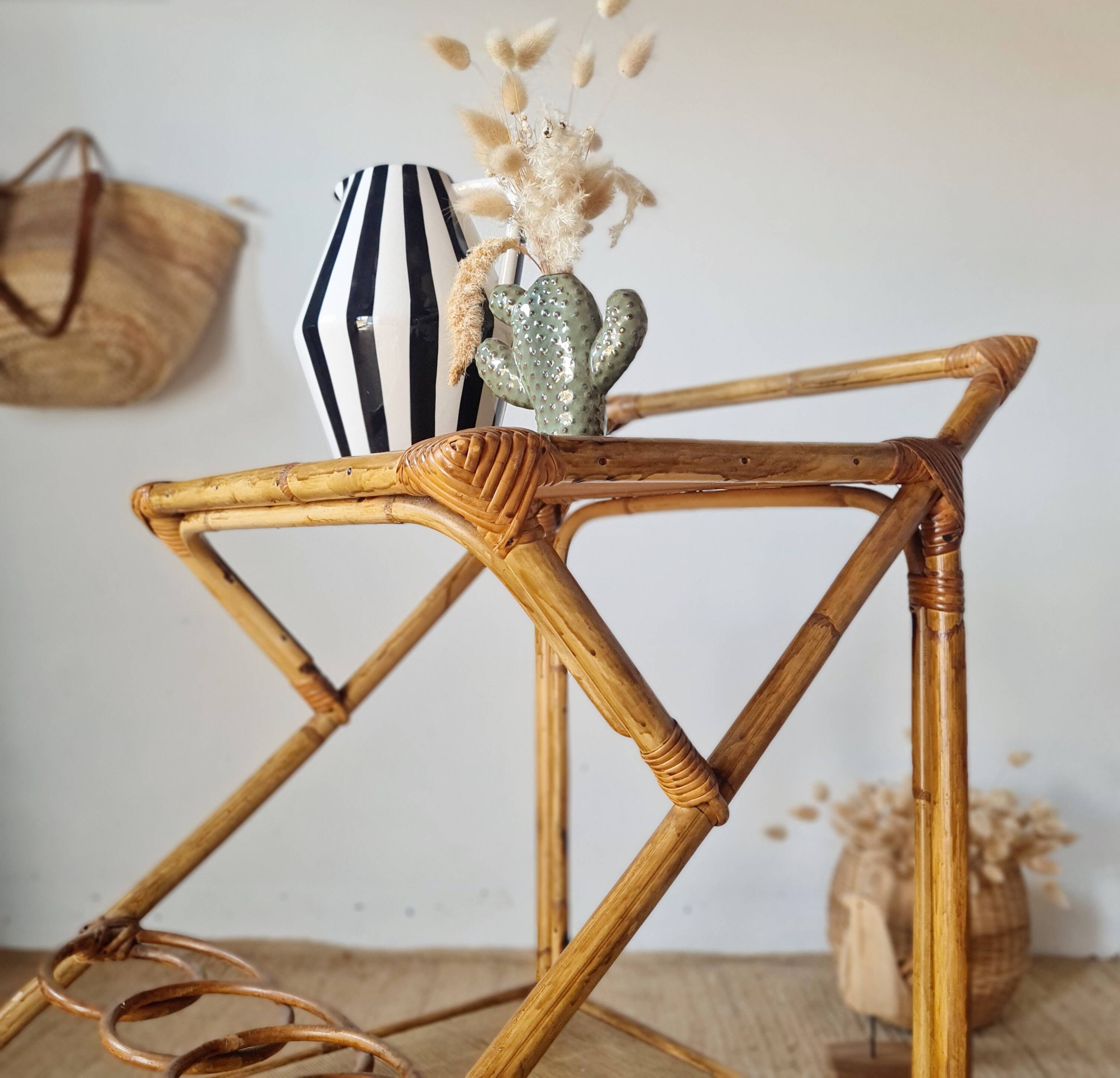 Vintage rattan dessert trolley - double shelves