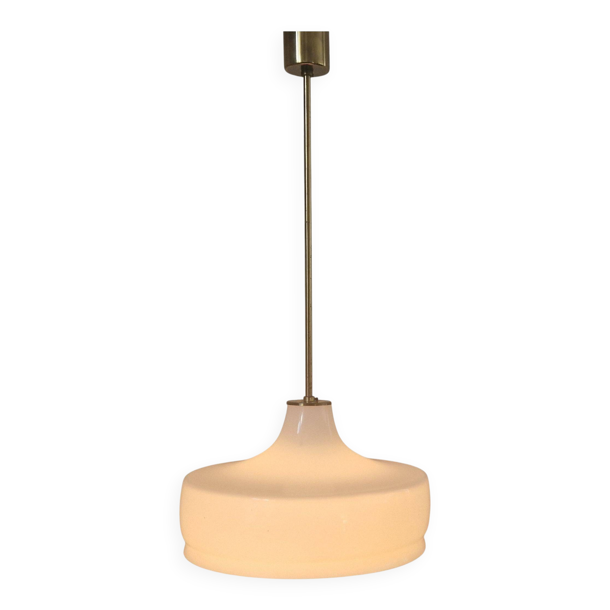 Rare Midcentury Brass and Milk Glass Pendant Kamenicky Senov, 1970s