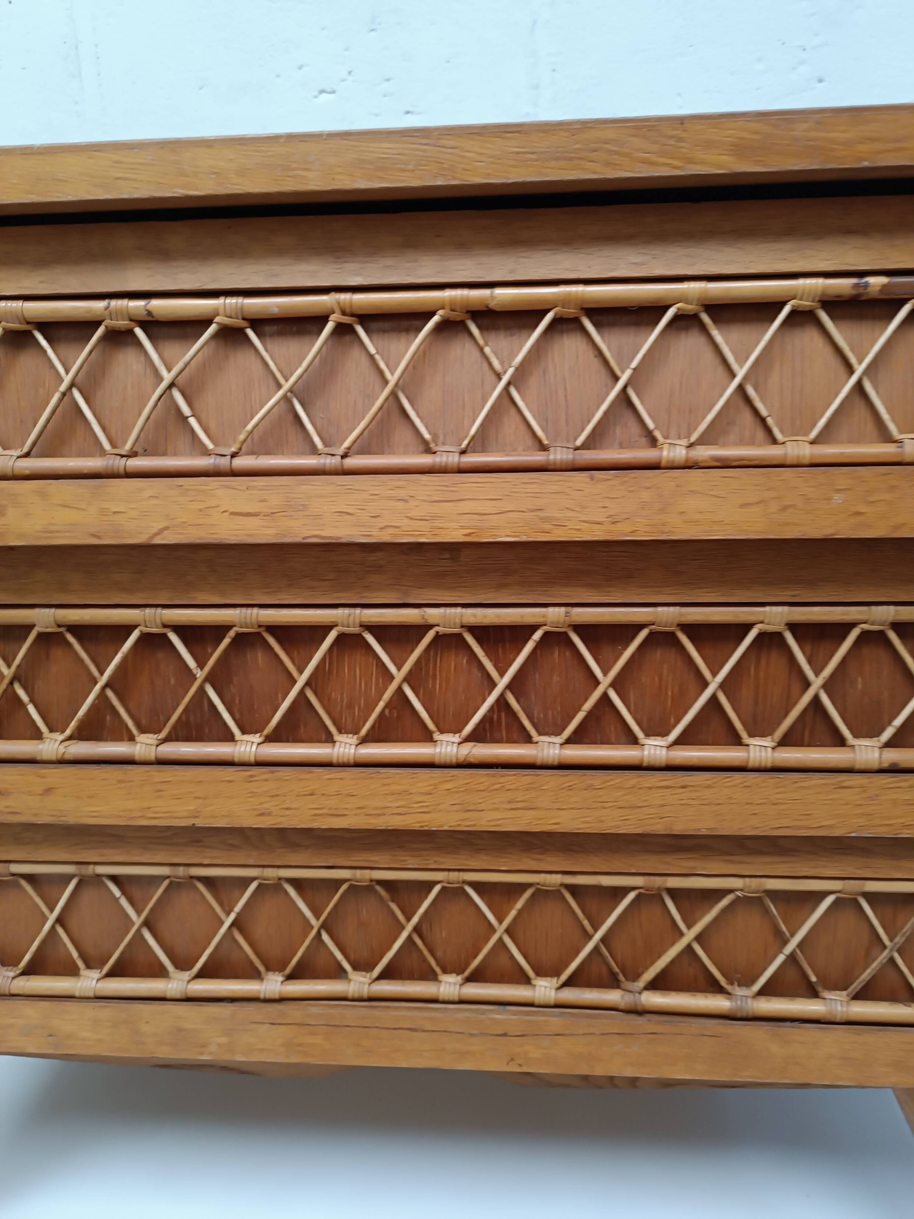 Vintage wood and rattan chest of drawers