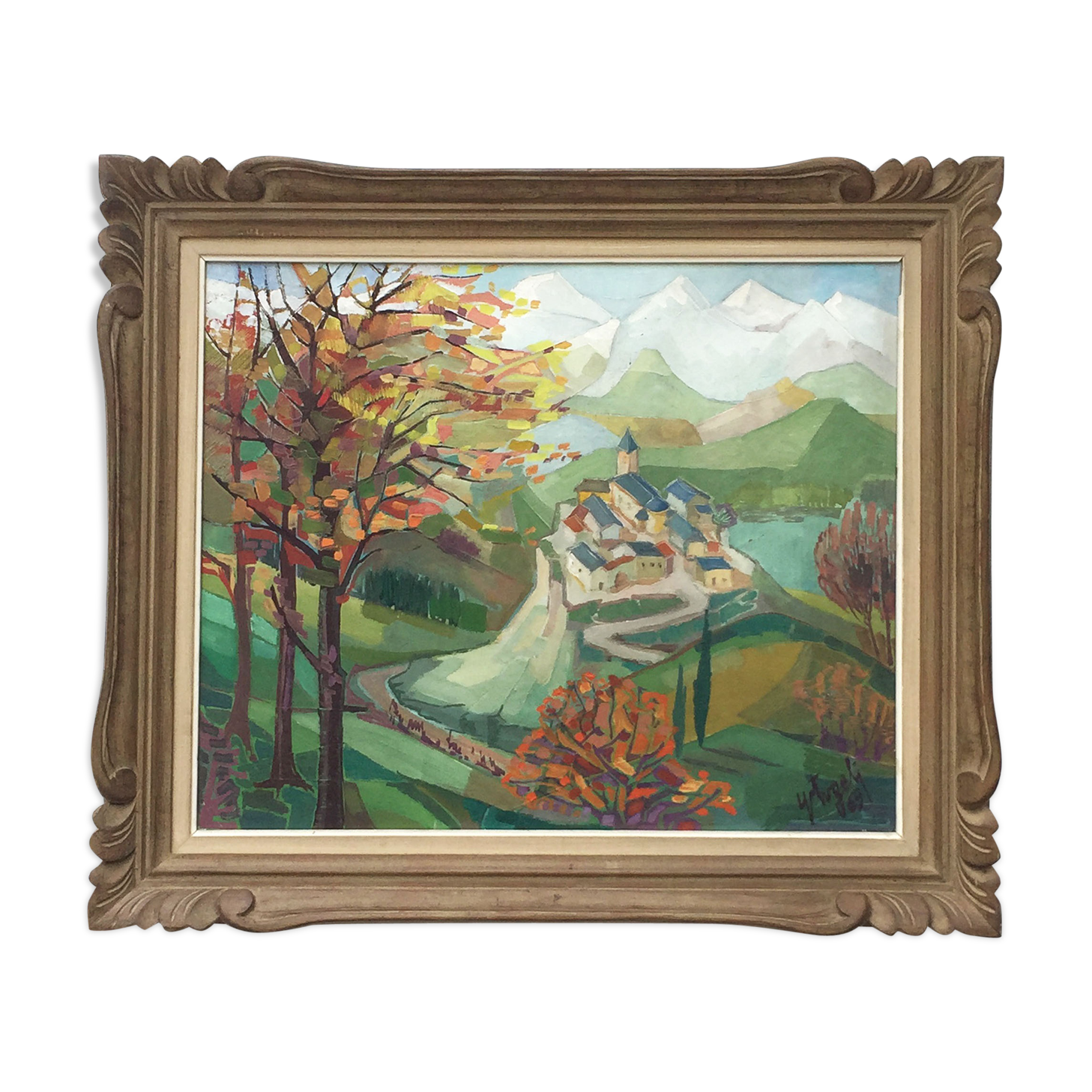 Pyrenean village framed painting
