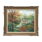 Pyrenean village framed painting