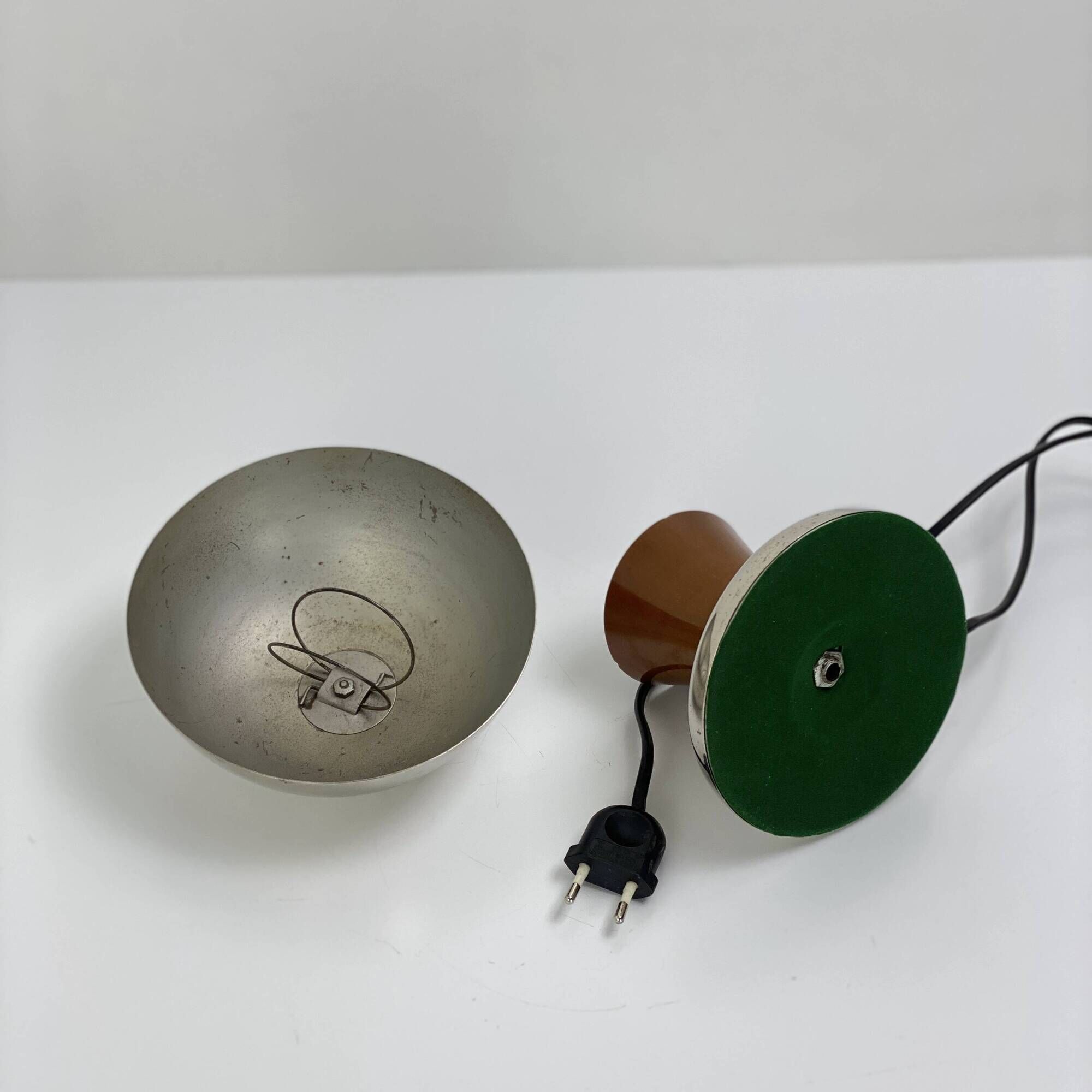 Vintage Bauhaus bedside lamp in brown bakelite and chrome, 1930s