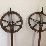 Wooden skis and vintage bamboo sticks