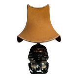 Black ceramic sphinx or pharaoh lamp 1980 brown lampshade