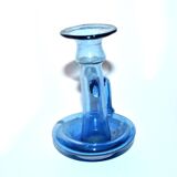 Bougeoir ancien en verre soufflé bleu ras de cave art populaire 19e s.
