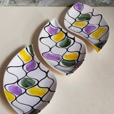 Three vintage free-form ceramic ravine dishes from the 1950s