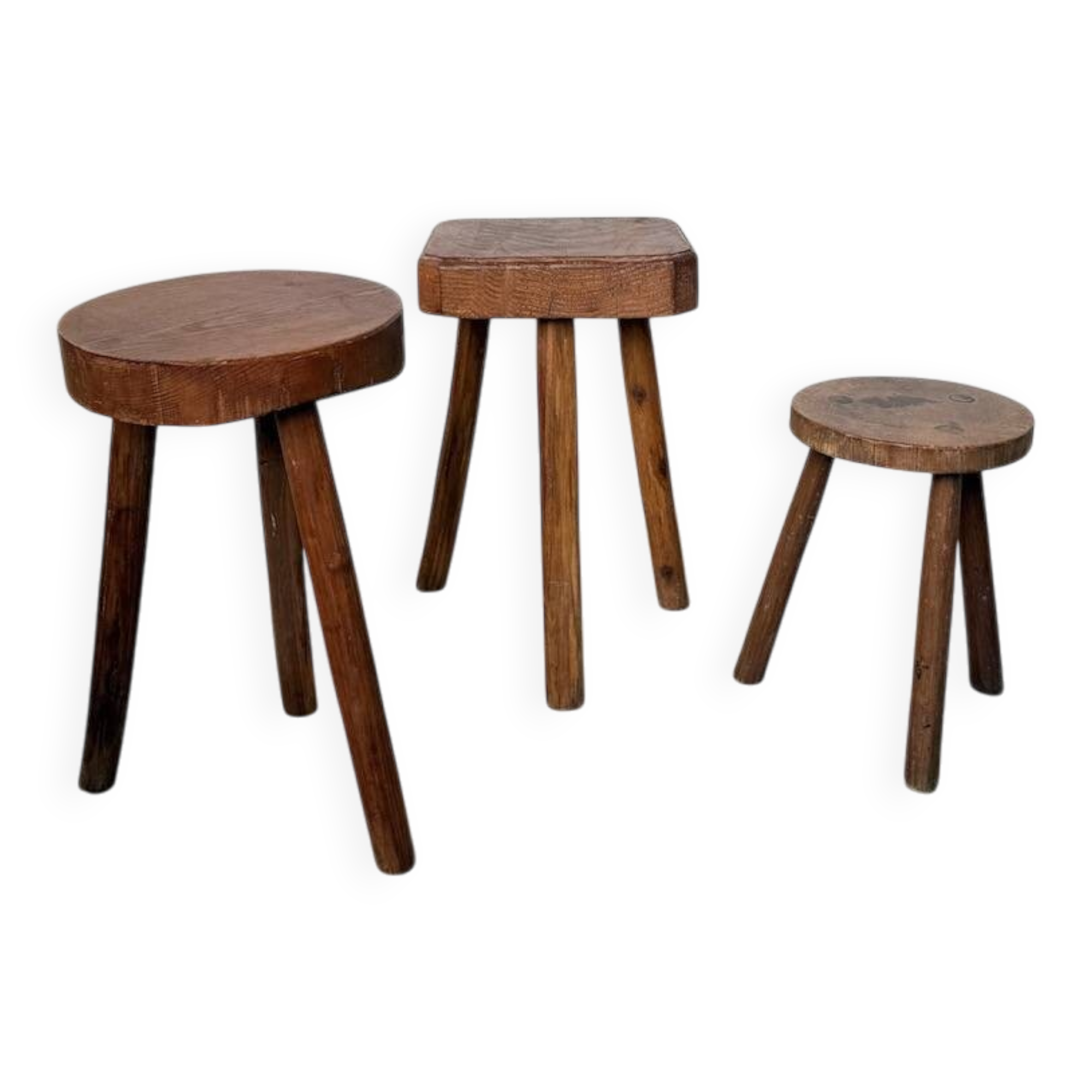 3 free-form oak tripod stools