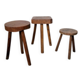 3 free-form oak tripod stools