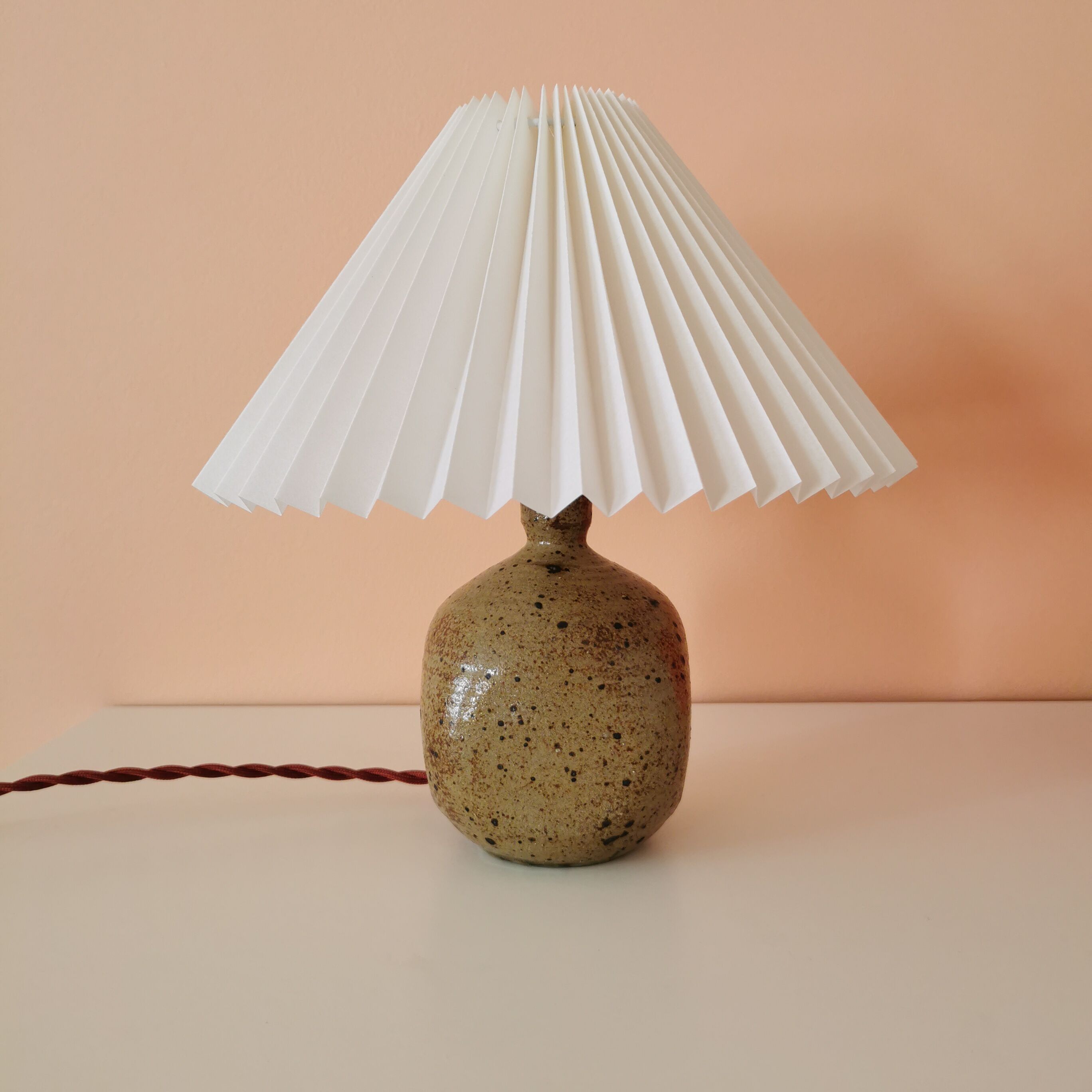 Upcycled lamp in pleated sandstone lampshade