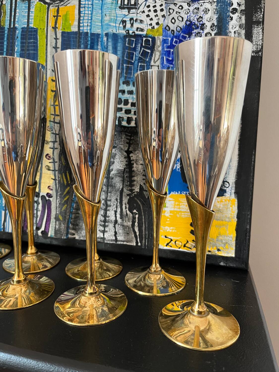 Service of 12 champagne flutes Orfèvrerie L'Ecuyer