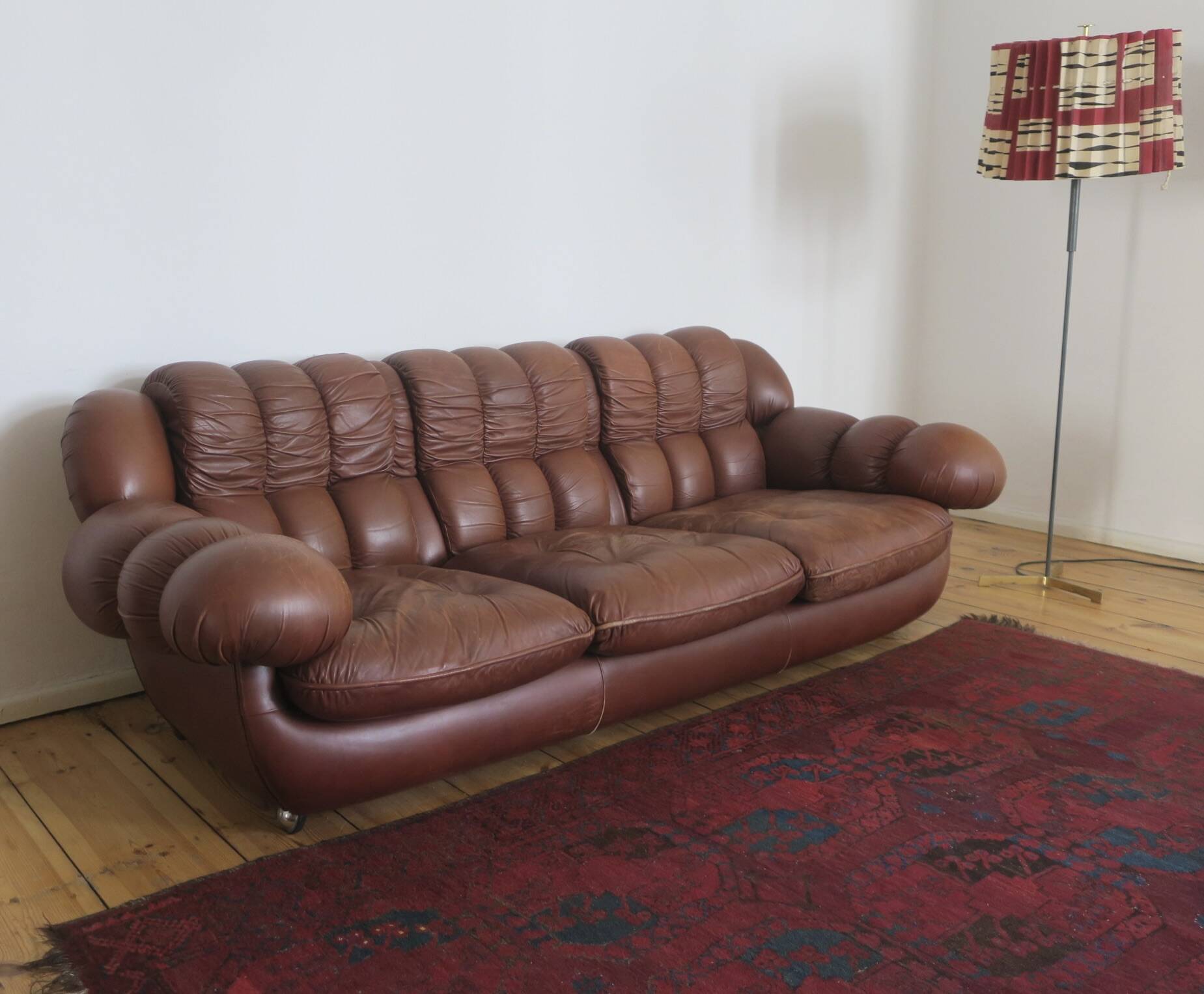 Italian voluminous leather 3-seater sofa after Rino Maturi 230 cm, 1970s