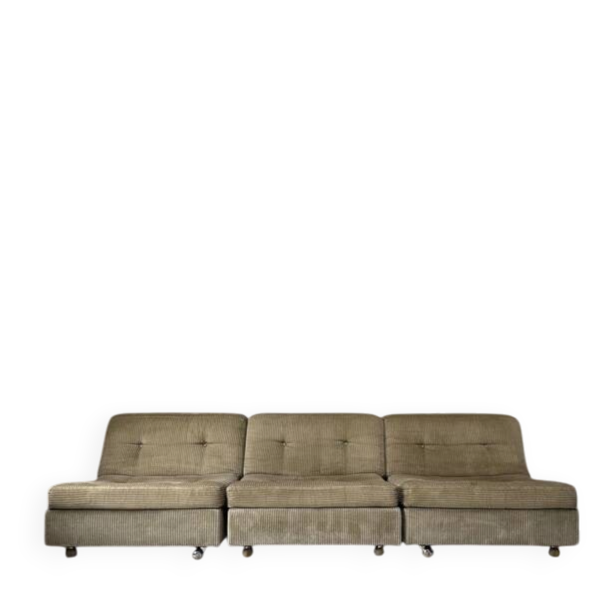 Three vintage seating elements with corduroy fabric