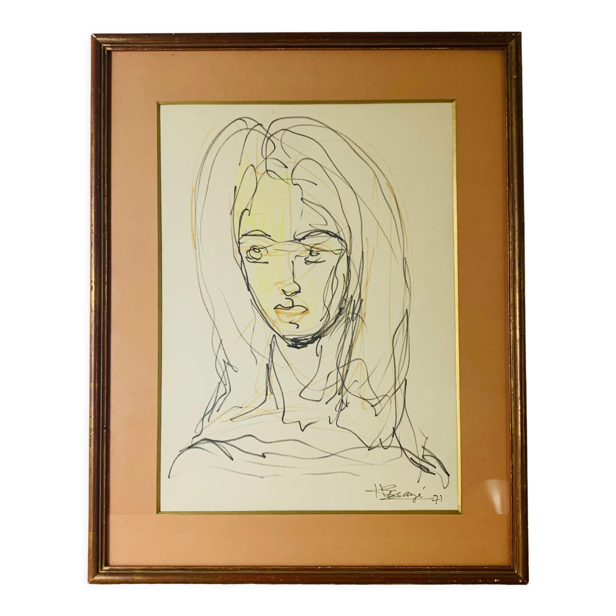 Portrait painting of woman drawing 70s