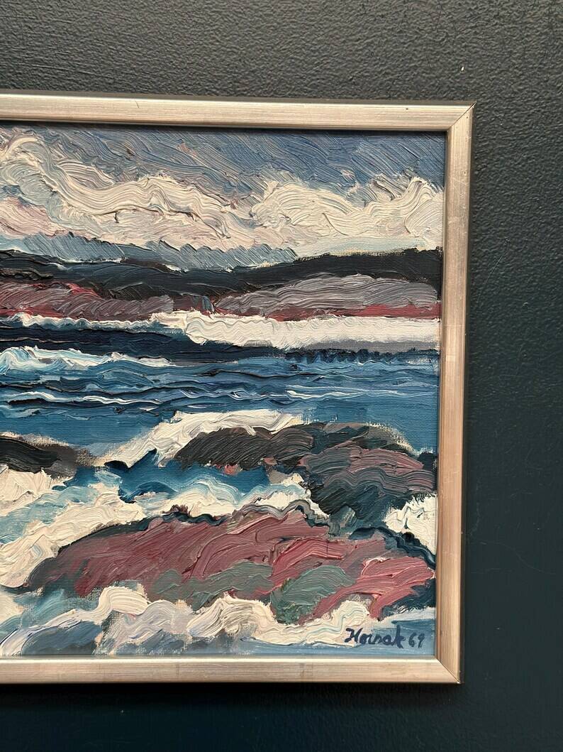 Swedish Oil on Canvas “Coastal Landscape” by Allan Horsak, Vintage & Framed