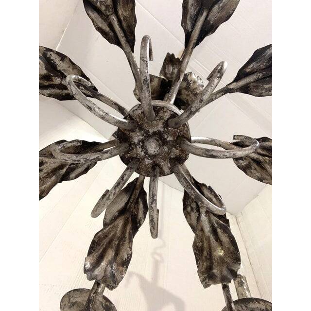 Contemporary brunish-silver florentine wrought iron chandelier