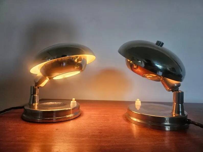 Pair of Very Rare Bauhaus Chrome Table Lamps, Art Deco, Franta Anyz, 1930s