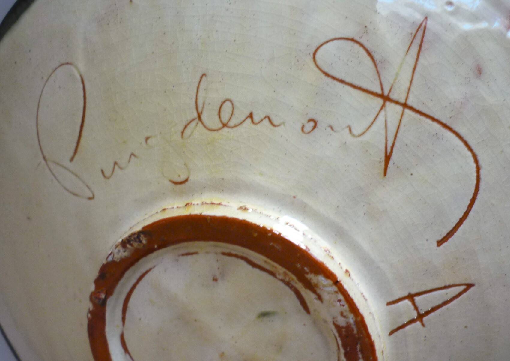 Ceramic dish, enameled terracotta, signed Puigdemont, 1960s, fish