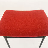 Stool in red wool boucle fabric, poland, 1960s