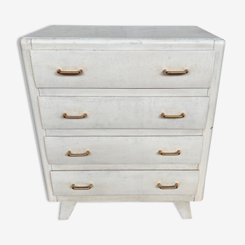 Commode blanche vintage pieds compas 1960