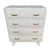 Commode blanche vintage pieds compas 1960