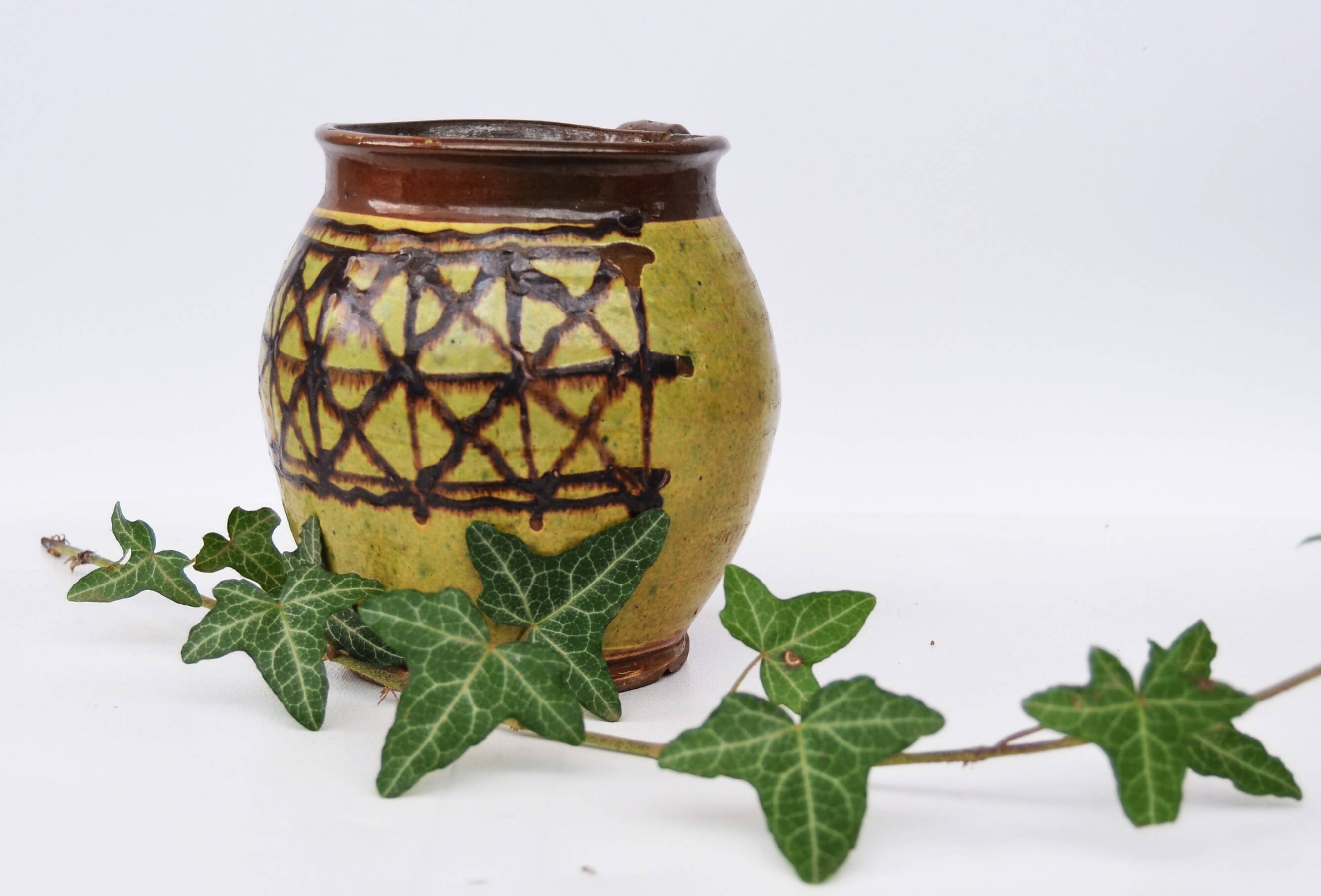 Early 20 th Century Glazed Rustic Terracotta Vase Romanian Traditional Oltenia