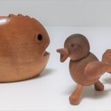 Two door peaks aperitif zoomorphic fish bird solid wood vintage design